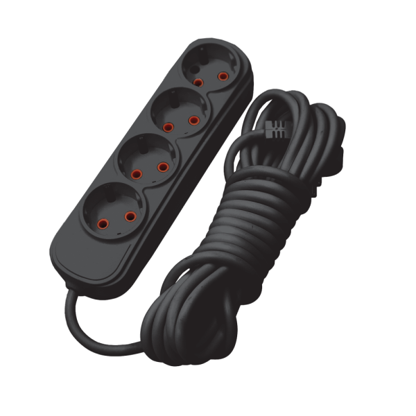 MULTIPLUG FOURFOLD 3M H05VV-F 3G1.5MM2, BLACK                                                                                                                                                                                                                  